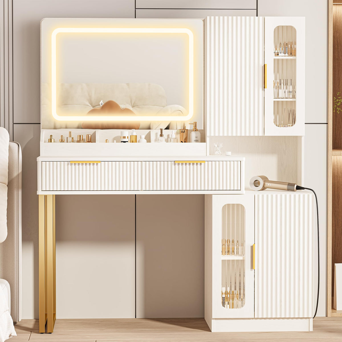 42" Makeup Vanity Desk with Mirror and Lights L448733