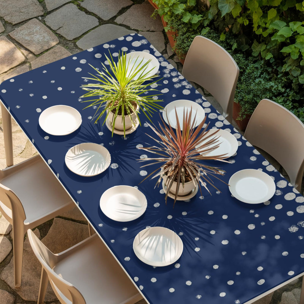 Silver Speckle Fitted Rectangle Tablecloth 32" x 72" Navy Blue Elastic Waterproof Table Cover W68091