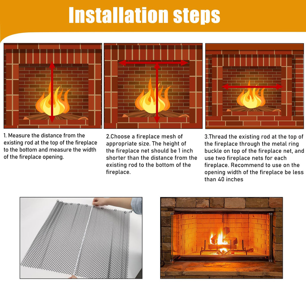 2 Pack Black Metal Fireplace Mesh Screen Curtain G875
