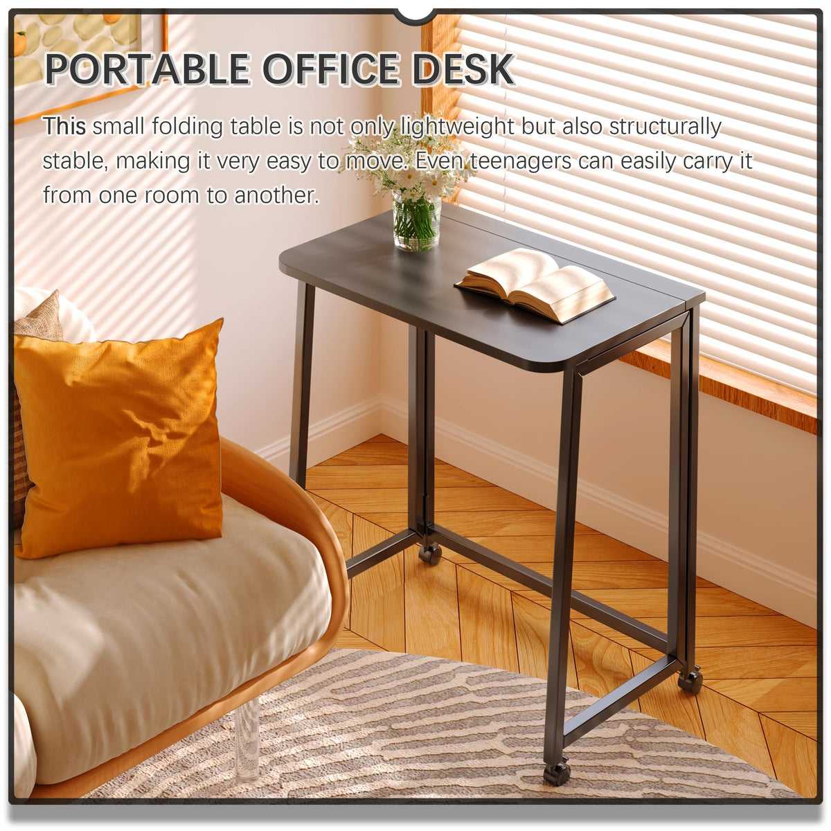 23.6" Folding Mobile Desk with Wheels, All Black D2779