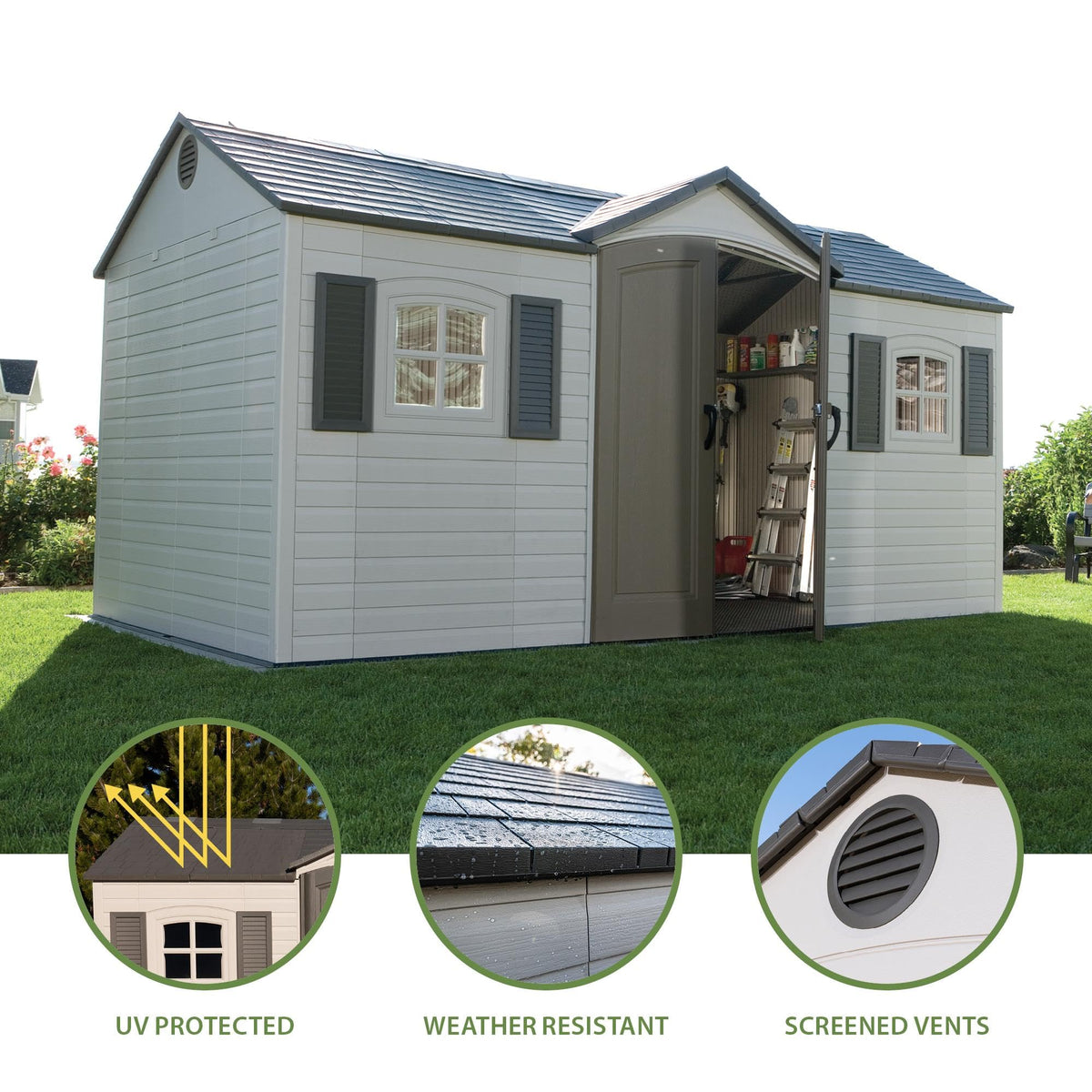 8 x 15 Foot Desert Sand Outdoor Storage Shed L808