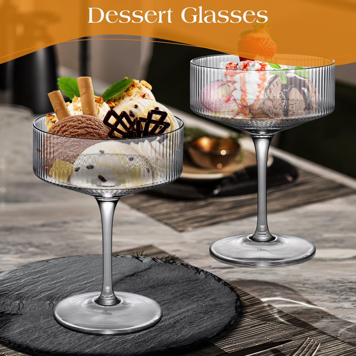Ribbed Coupe Glasses Set of 6 Crystal Handmade 10Oz J206