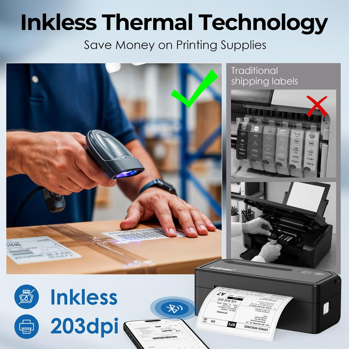 Bluetooth Thermal Shipping Label Printer Black F333897