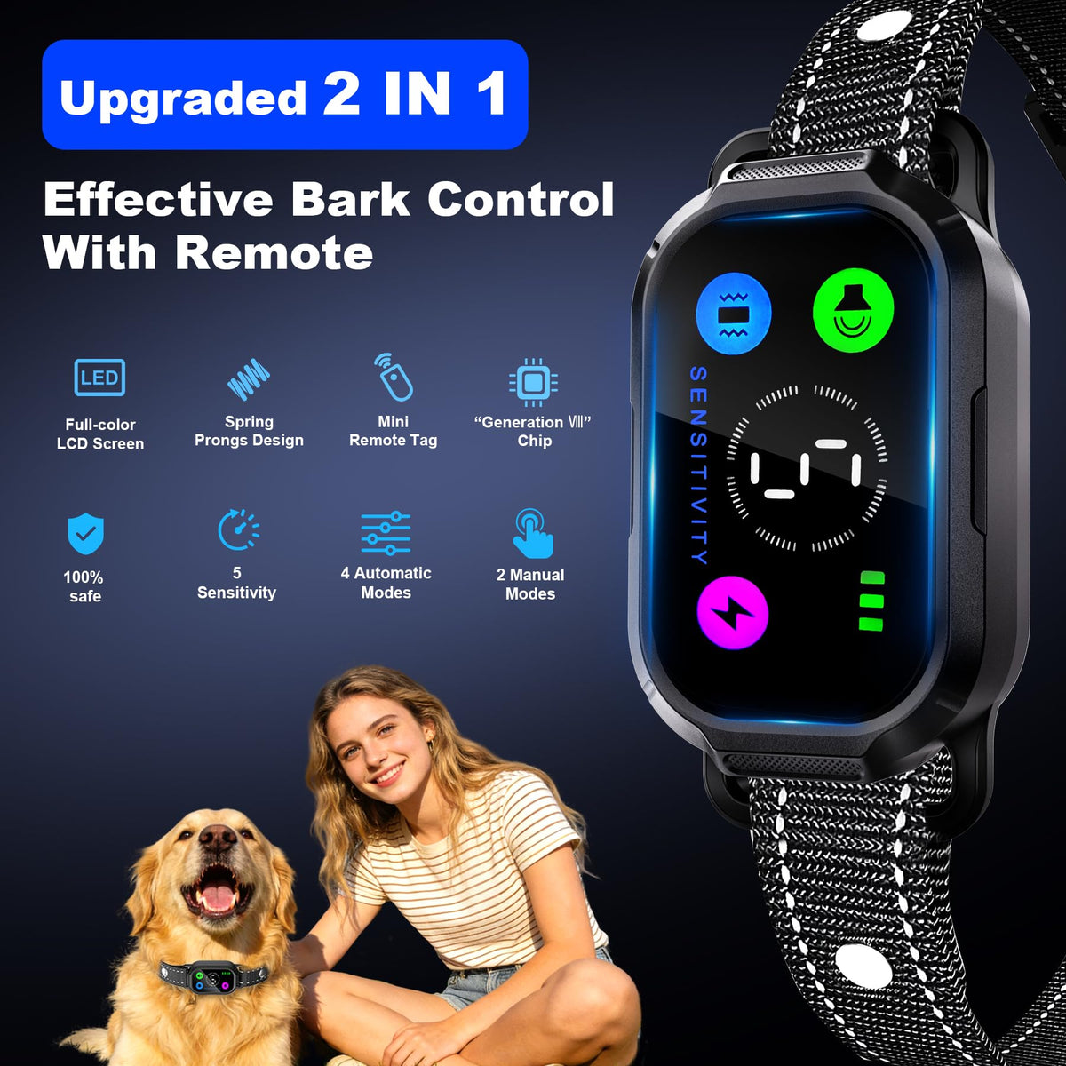 Dog Bark Collar with Remote Control, 2-in-1 Automatic & Manual Training Collar F652
