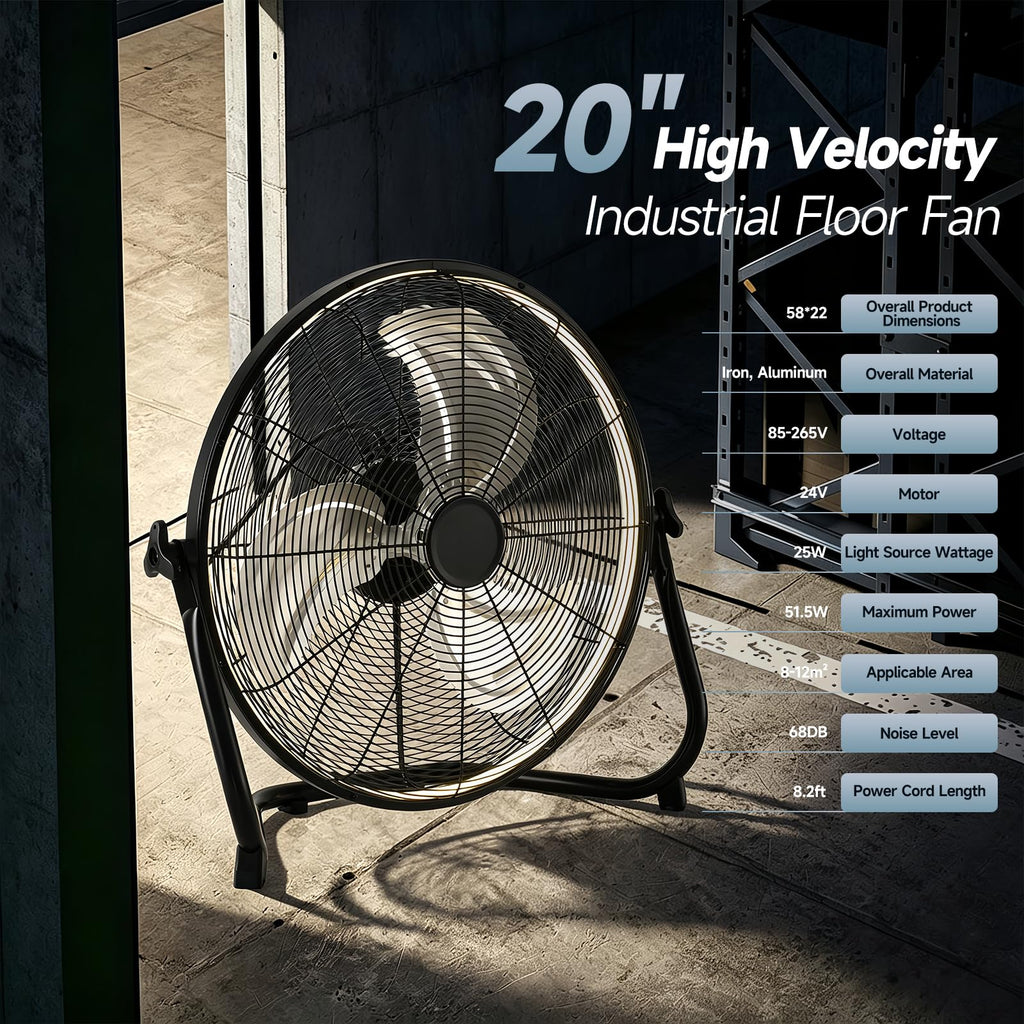 20" High Velocity Metal Floor Fan with Light B60156