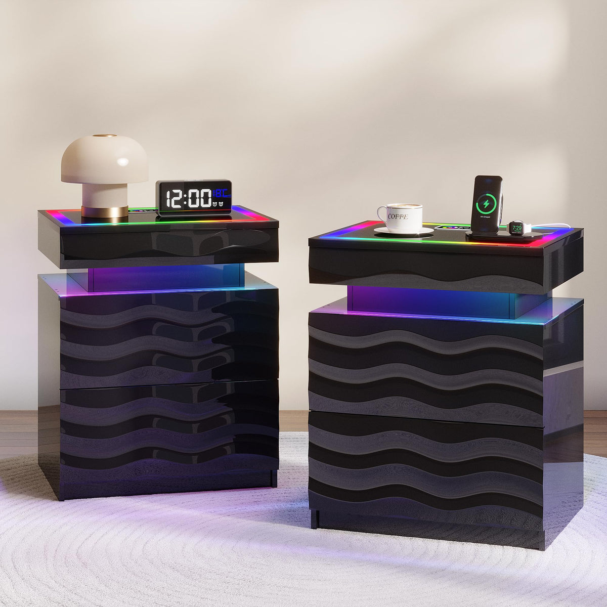 LED Night Stand Set 2 with Charging Station J218611