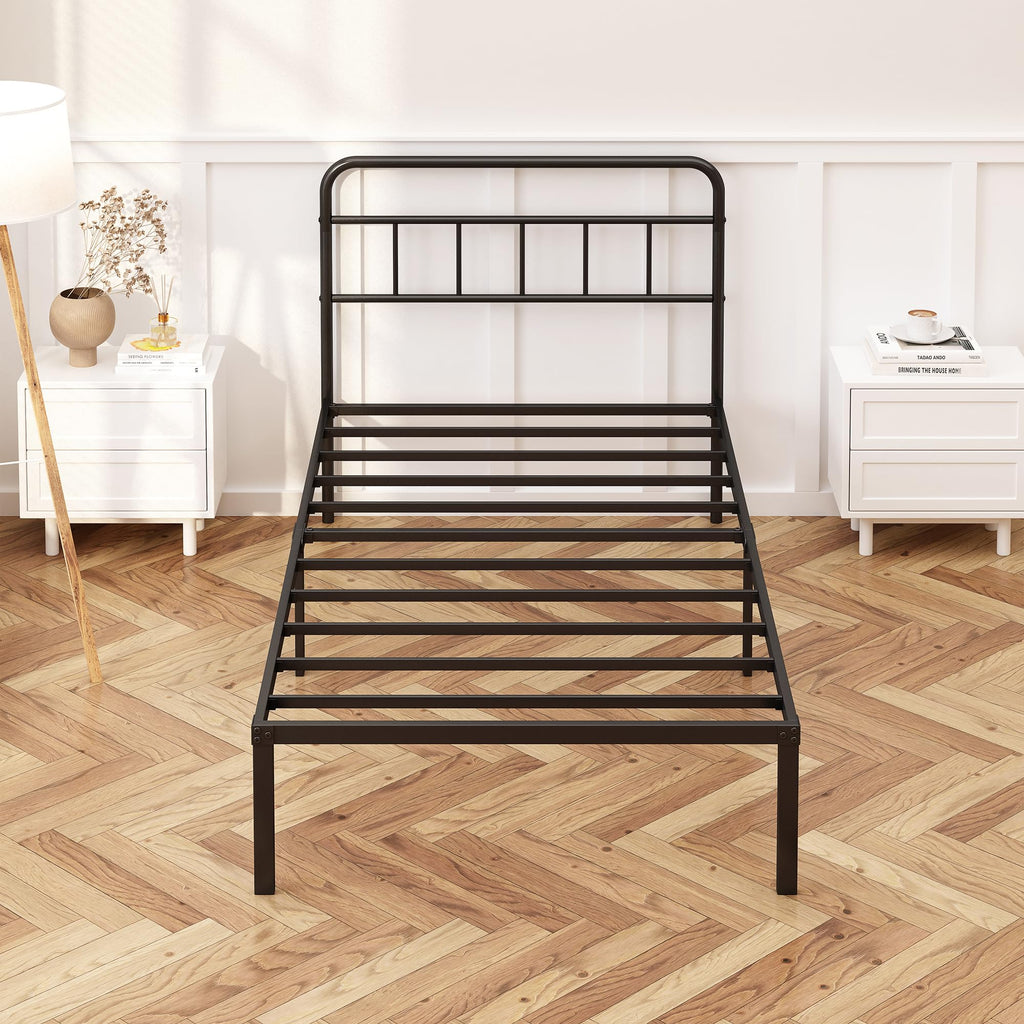 12 inches Twin Bed Frame with Minimalist Headboard, Black U26685
