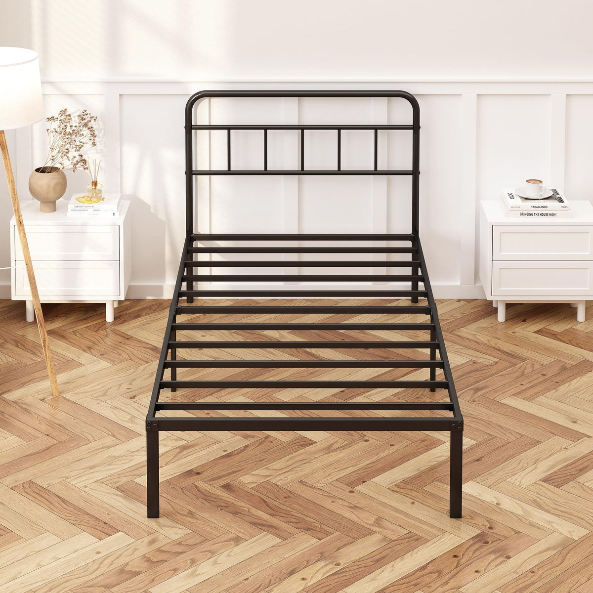 12 inches Twin Bed Frame with Minimalist Headboard, Black U26685