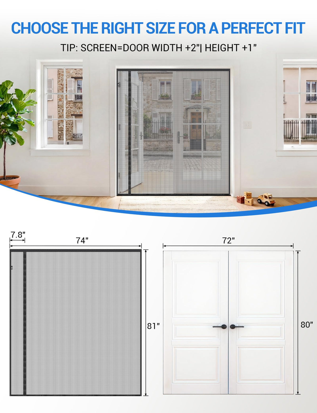 Magnetic Screen Door 72 x 80 Inch Fiberglass Mesh A5699