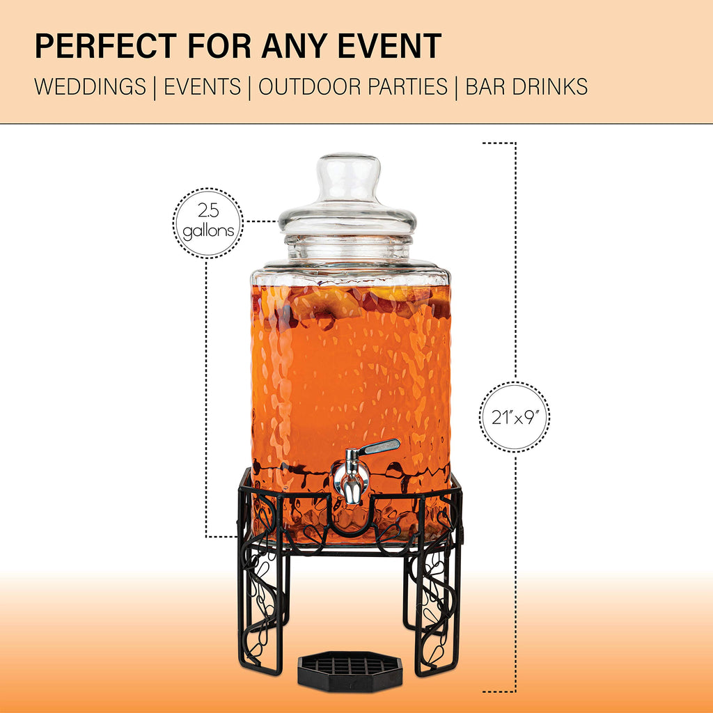 2.5 Gallon Glass Beverage Dispenser with Stainless Steel Spigot H86405