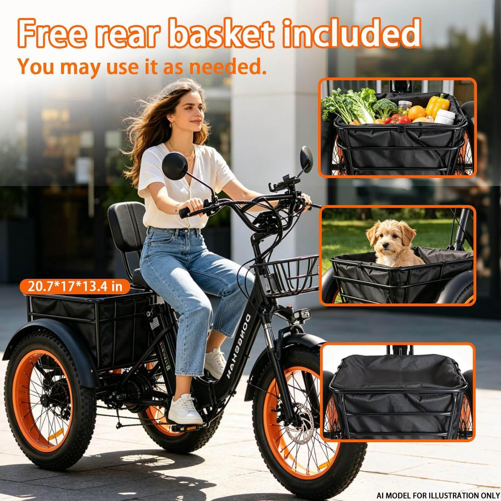 20” Fat Tire Folding 7-Speed Electric Tricycle with Rear Seat L98345
