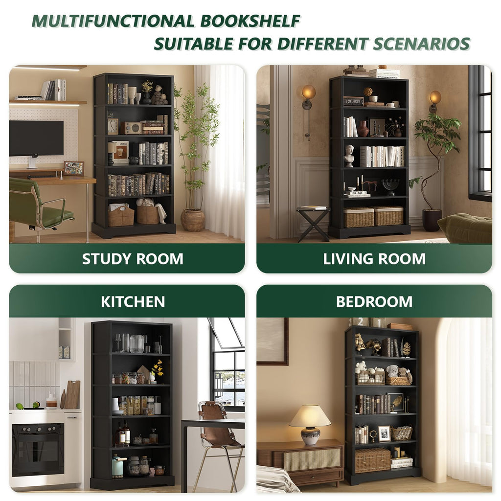 5 Tiers Wooden Bookshelf, 65.2" Tall 31.5" Wide Black Q291