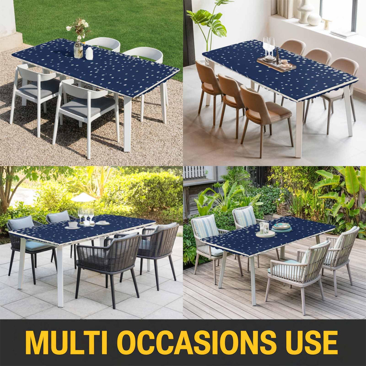 Silver Speckle Fitted Rectangle Tablecloth 32" x 72" Navy Blue Elastic Waterproof Table Cover W68091