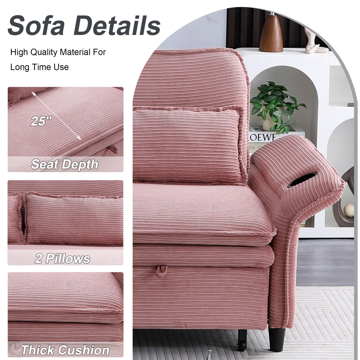 Pink Convertible Sleeper Sofa Bed M57468