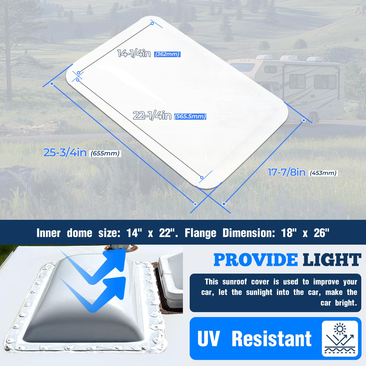 17-7/8" x 25-3/4" RV Skylight Replacement Cover E278