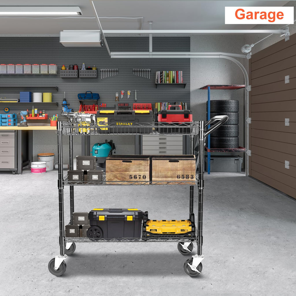 Heavy Duty 3 Tier Rolling Utility Cart with Wheels, Black B5848