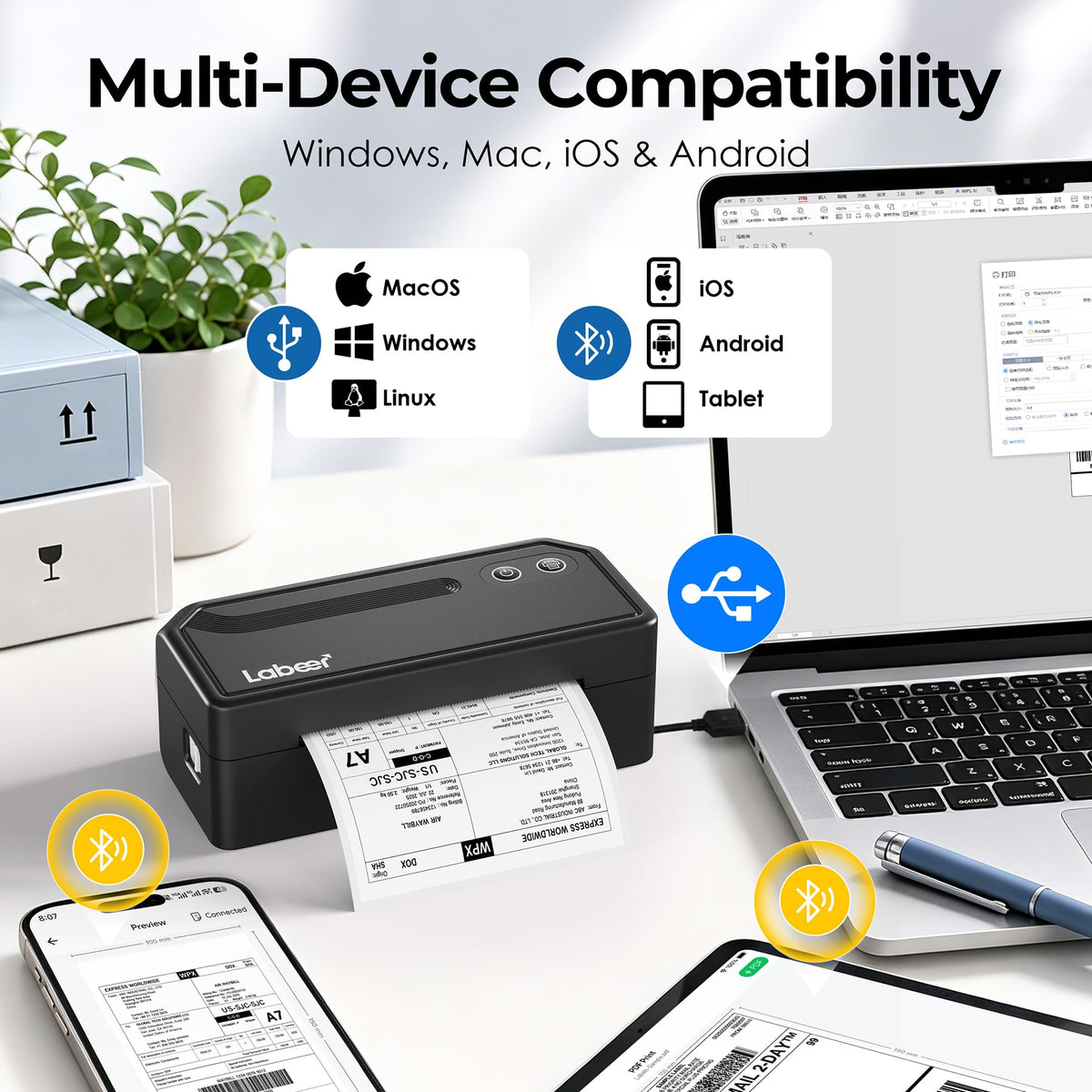 Bluetooth Thermal Shipping Label Printer Black F333897