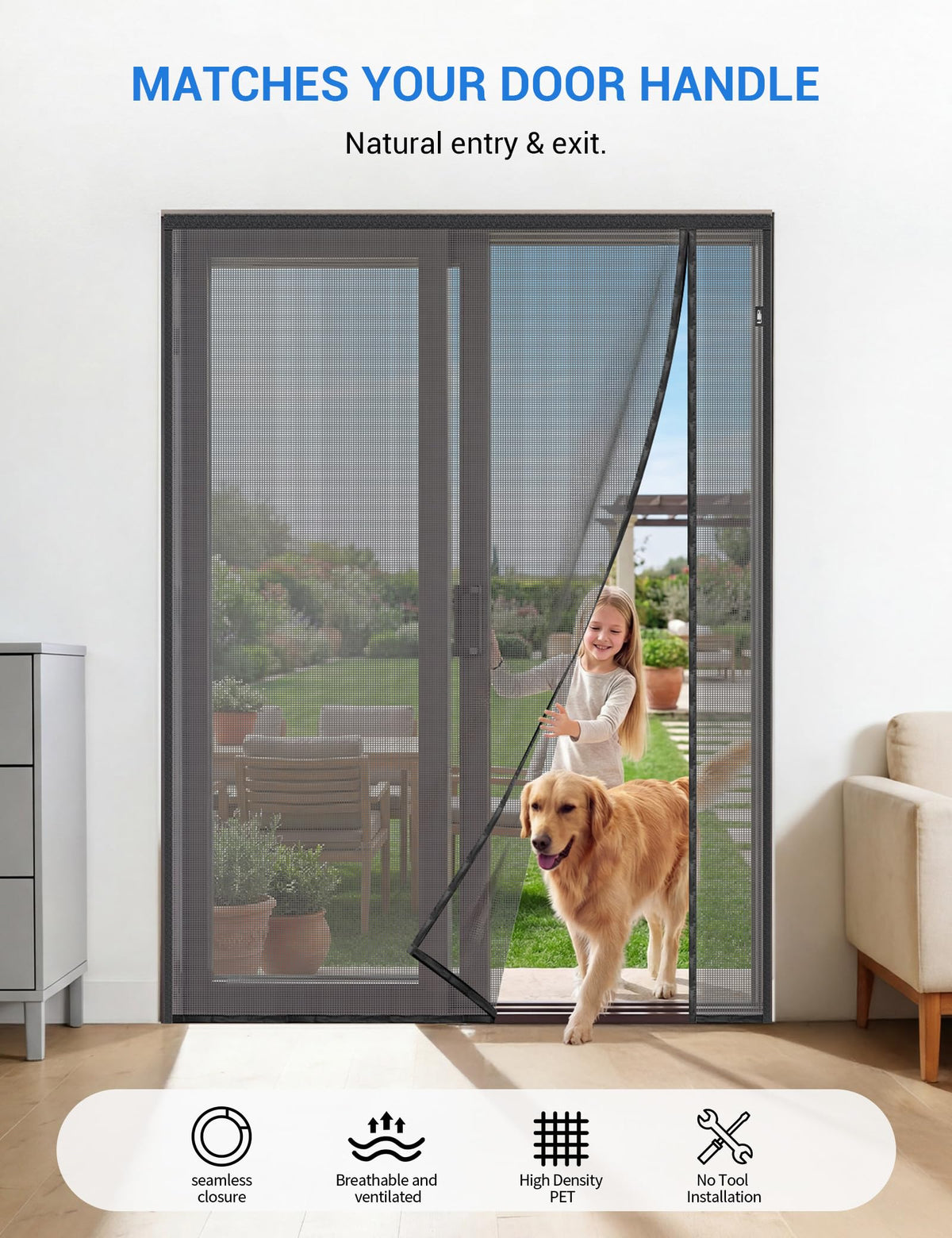 Magnetic Screen Door 72 x 80 Inch Fiberglass Mesh A5699
