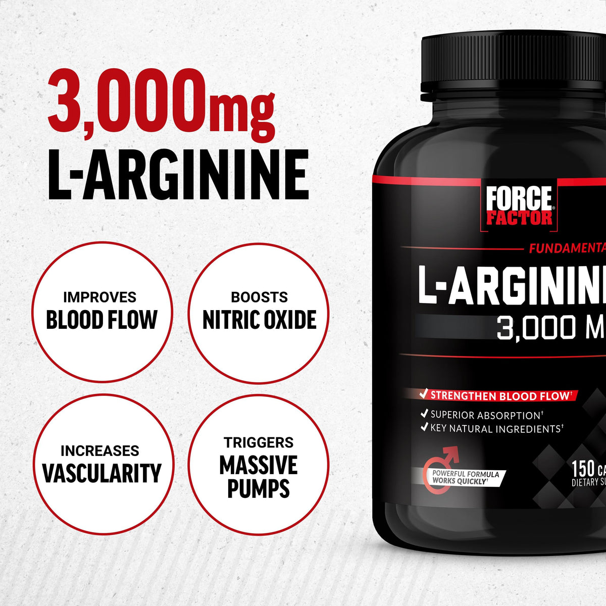 L-Arginine 3000mg Nitric Oxide Supplement 150 Capsules V12774