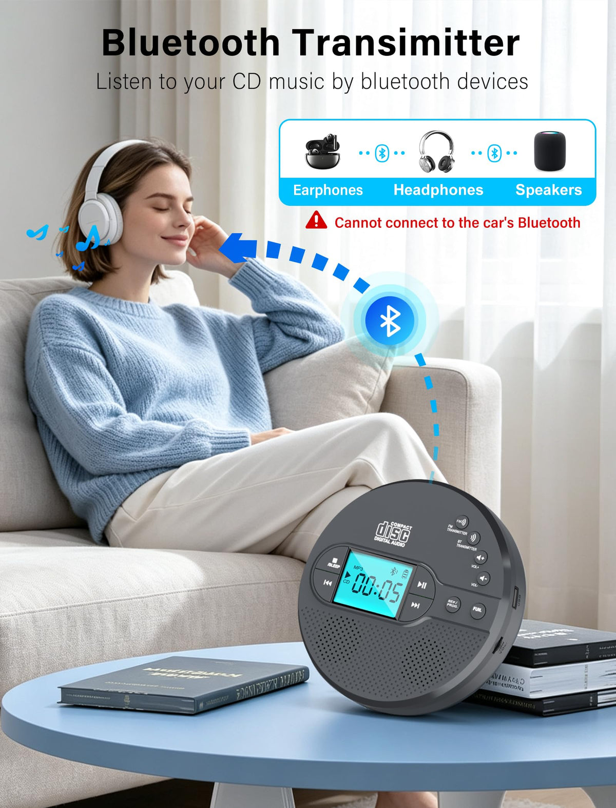Portable CD Player with Bluetooth USB AUX FM P2433