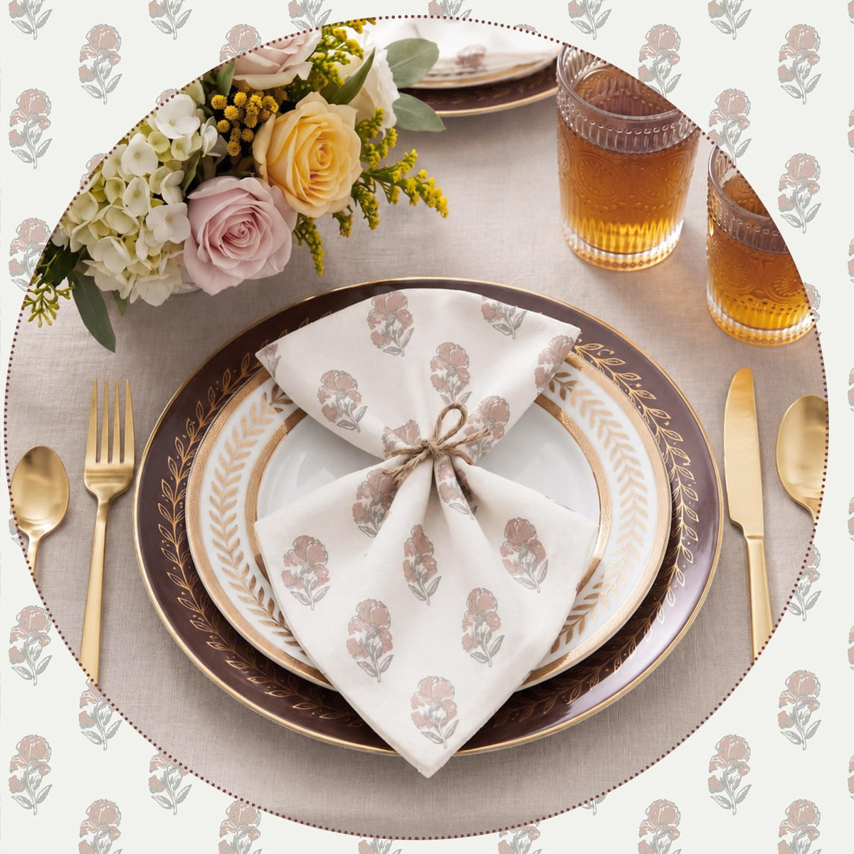 Linen Floral Cloth Napkins Set of 12 B5461
