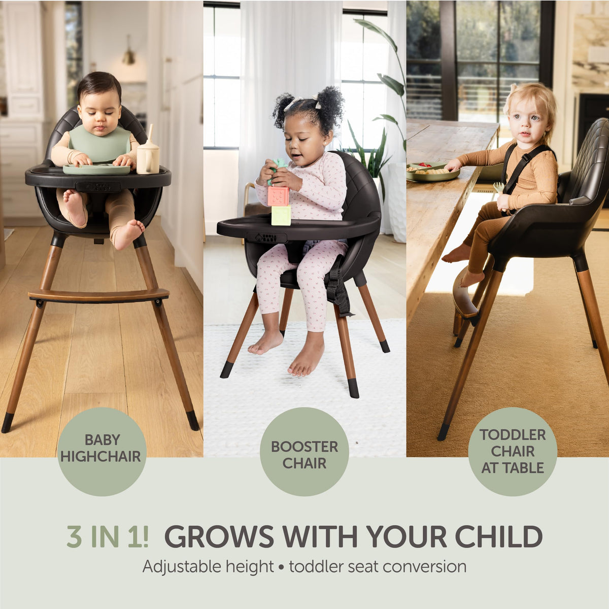 Convertible Wooden High Chair with Adjustable Height Q89376