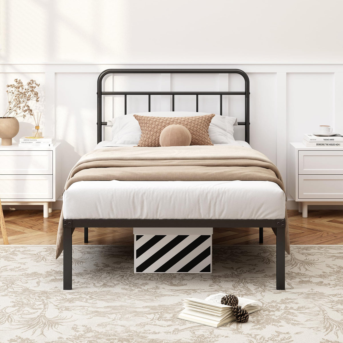 12 inches Twin Bed Frame with Minimalist Headboard, Black U26685