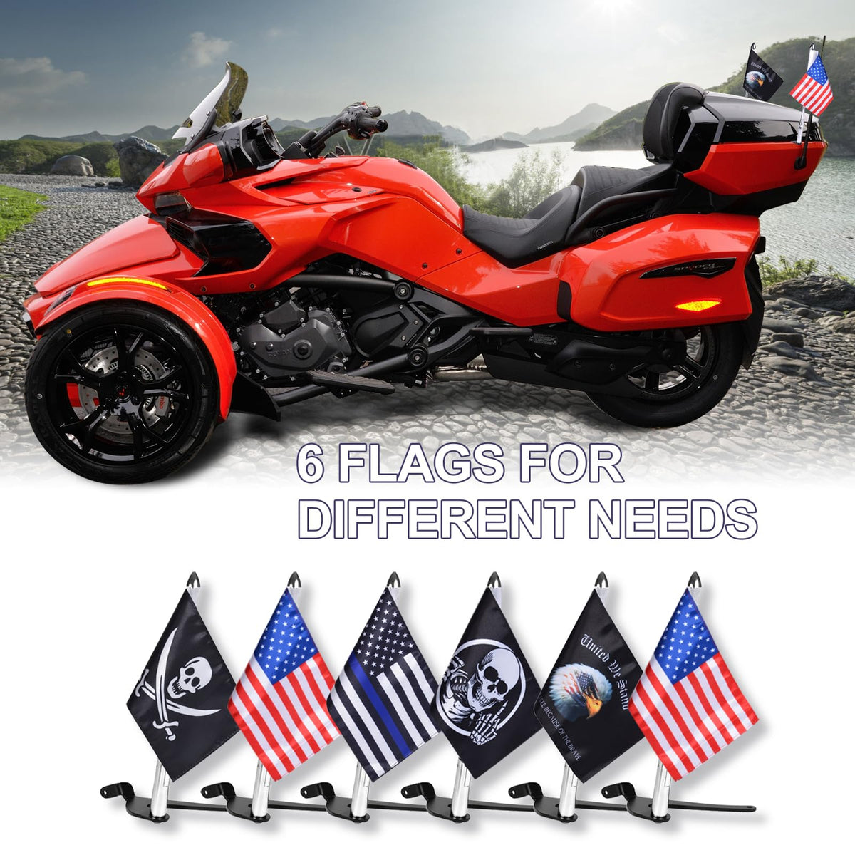 2 Pack Stainless Steel Flag Pole Mount Kit with 6pcs Flags D461
