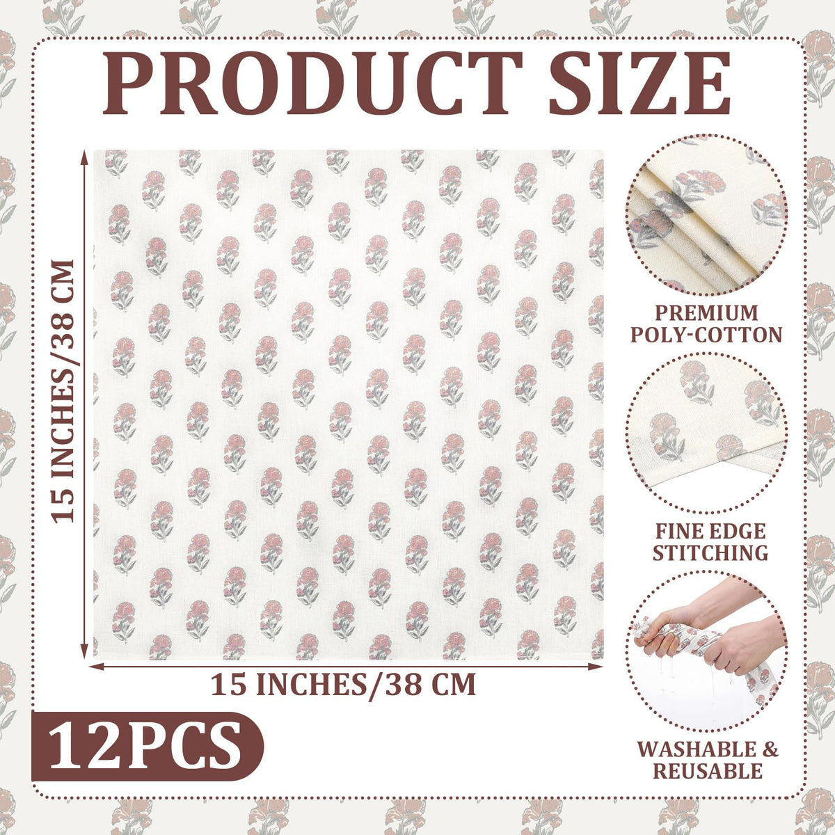 Linen Floral Cloth Napkins Set of 12 B5461