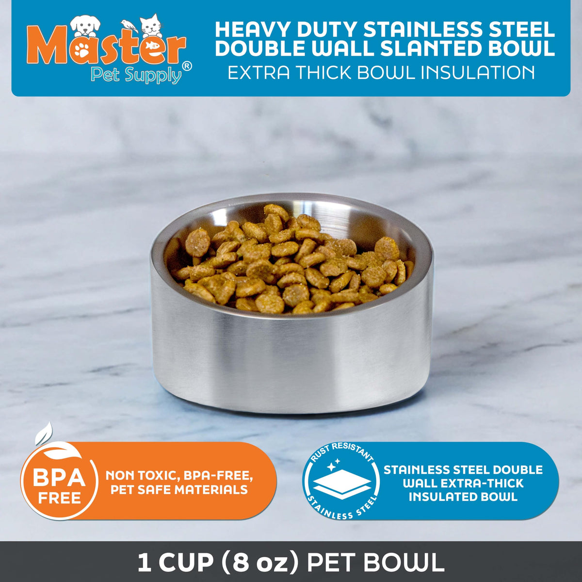 Stainless Steel Slanted Dog Cat Food Bowl 8 oz W596