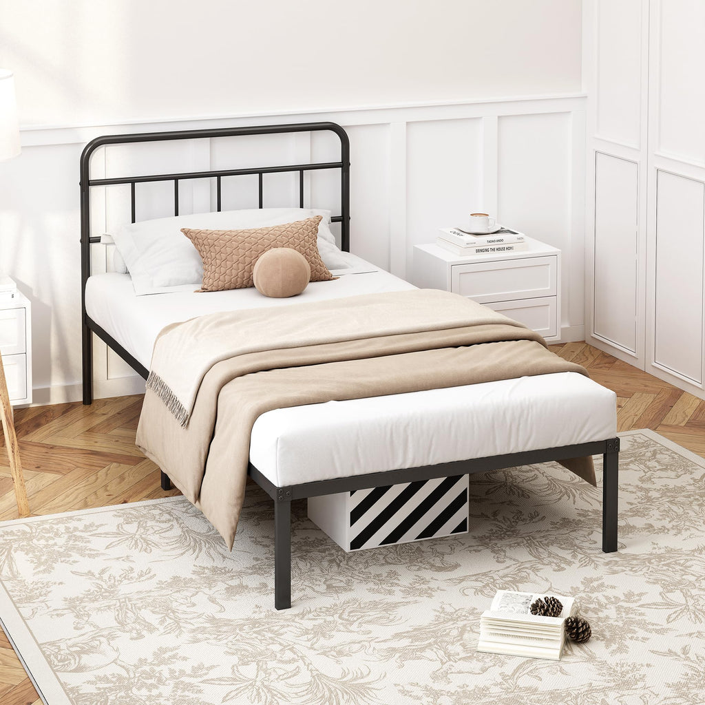 12 inches Twin Bed Frame with Minimalist Headboard, Black U26685