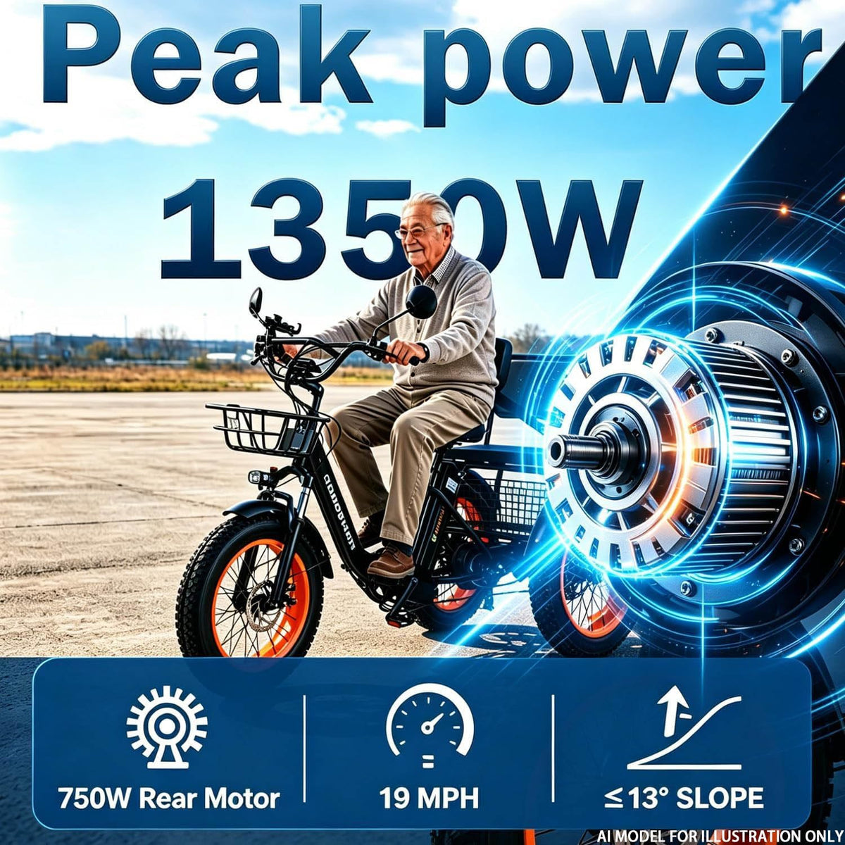 20” Fat Tire Folding 7-Speed Electric Tricycle with Rear Seat L98345