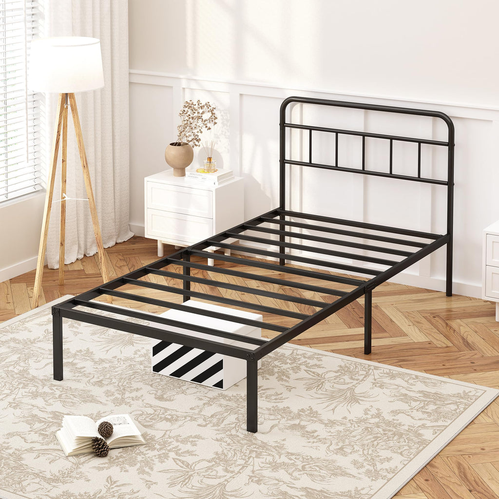 12 inches Twin Bed Frame with Minimalist Headboard, Black U26685