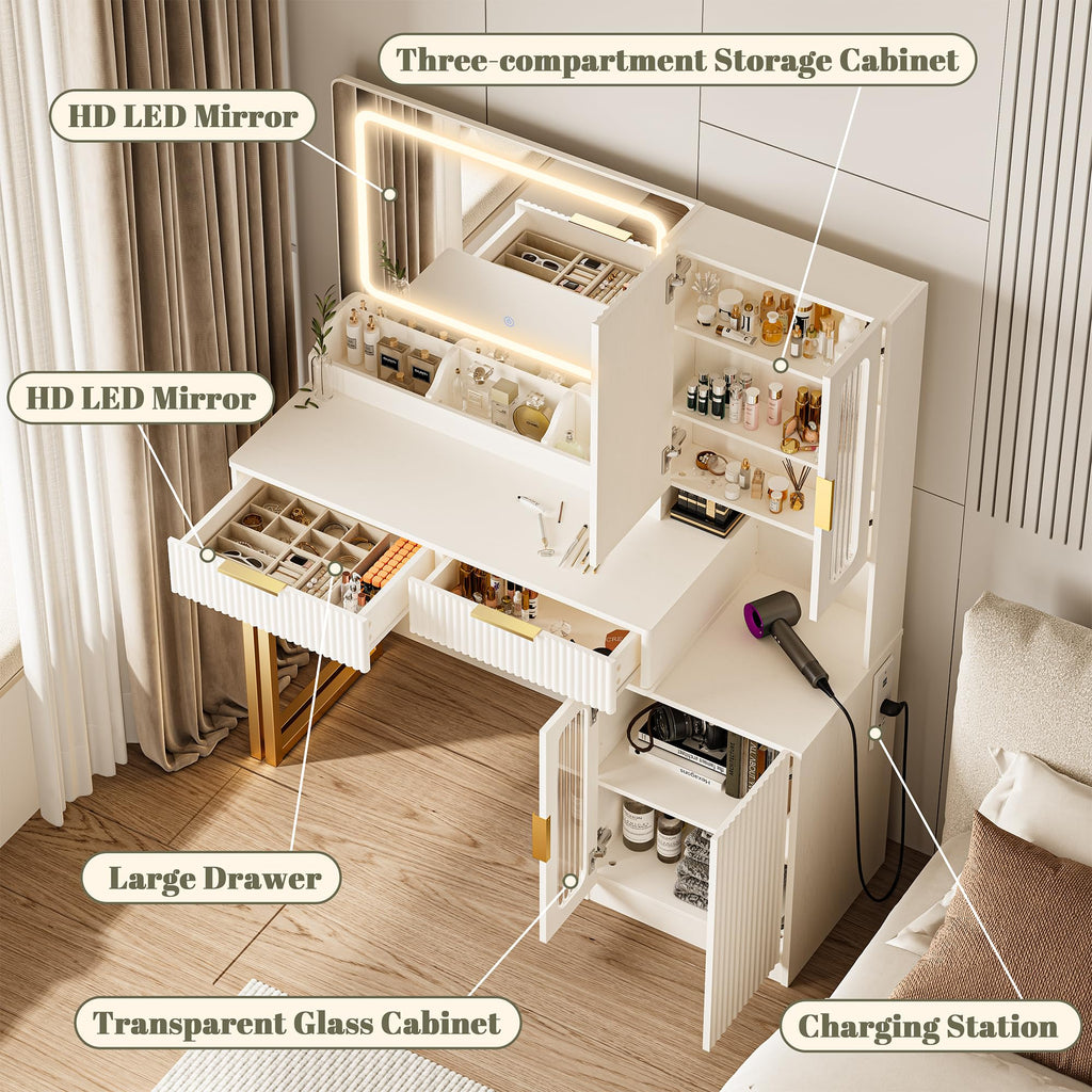 42" Makeup Vanity Desk with Mirror and Lights L448733
