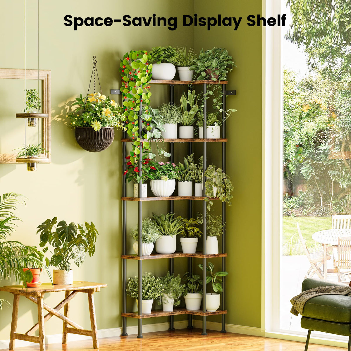L-Shaped 5-Tier Rustic Brown Bookshelf R41286