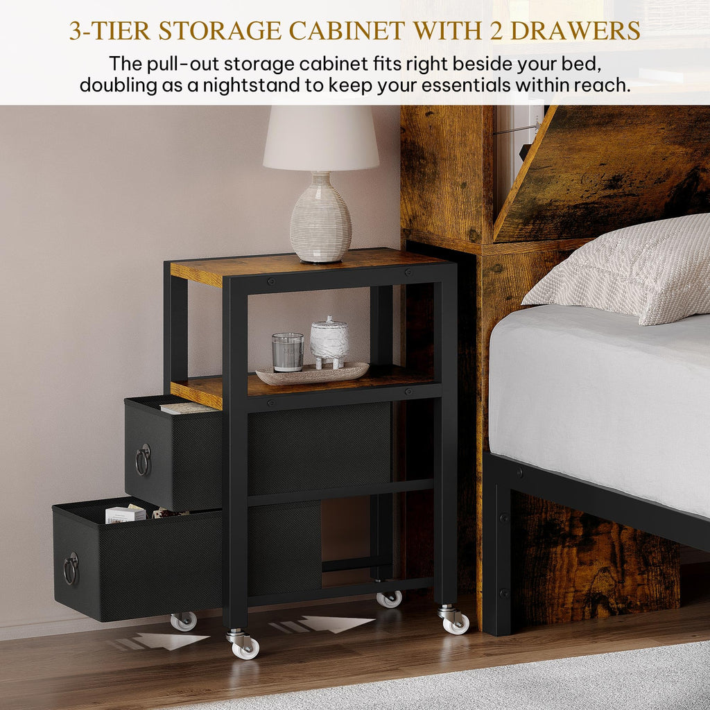 Queen Size Bed Frame with Storage Bookcase Headboard O90335