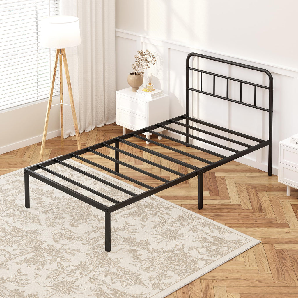 12 inches Twin Bed Frame with Minimalist Headboard, Black U26685